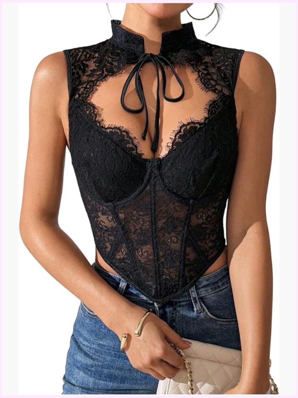 Women's Floral Lace Corset Top Crop Bustier Cut Out Going Out Party Night Out